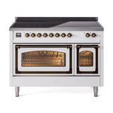 ILVE UNI486NMPWHB Nostalgie II Noblesse 48 inch Induction Range (Triple Glass Door, White, Burnished)