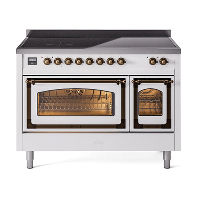 ILVE UNI486NMPWHB Nostalgie II Noblesse 48 inch Induction Range (Triple Glass Door, White, Burnished)