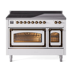 ILVE UNI486NMPWHB Nostalgie II Noblesse 48 inch Induction Range (Triple Glass Door, White, Burnished)