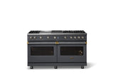60"W. Sealed Burner Gas Range (Finish: Cast Black, Trim: Polished Chrome, Fuel: Propane)
