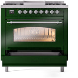 Nostalgie II 36 Inch Dual Fuel Natural Gas Freestanding Range in Emerald Green with Chrome Trim