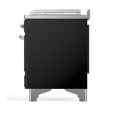 ILVE UM48FSQNR3BKC Majestic III 48 inch Dual Fuel Range with 5 Black Brass Burners, Griddle and French Top, Dual Function Burner up to 25,000 BTU (Natural Gas, Solid Door, Glossy Black, Chrome)