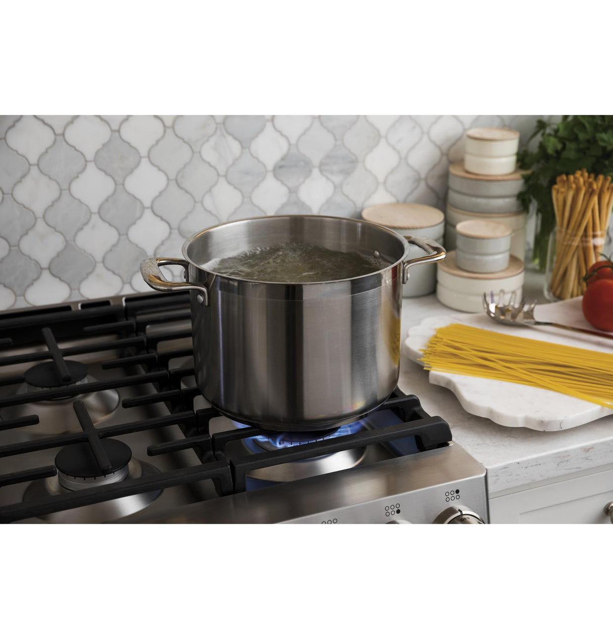 GE Cafe™ Series 30" Slide-In Front Control Dual-Fuel Range with Warming Drawer