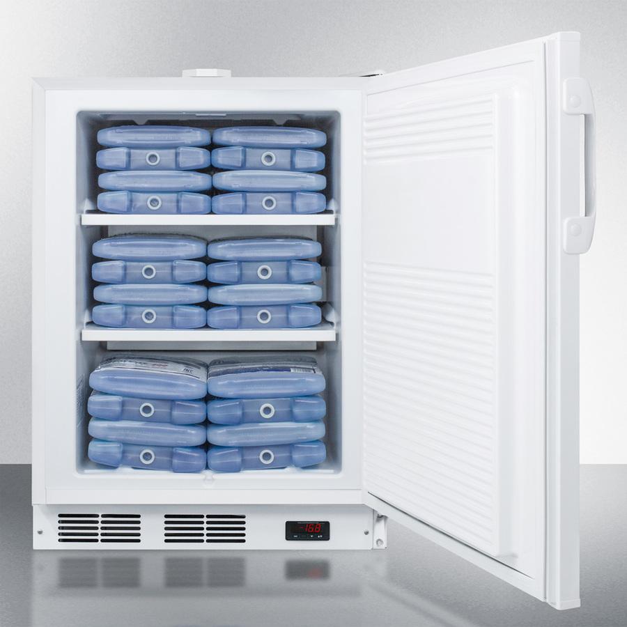 Built-in Undercounter Frost-free All-freezer for General Purpose Use, With White Exterior, Digital Thermostat, Alarm, Lock, and Hospital Grade Cord