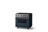 36"W. Open Burner Gas Range (Finish: Squall, Trim: Brushed Brass, Fuel: Natural Gas)