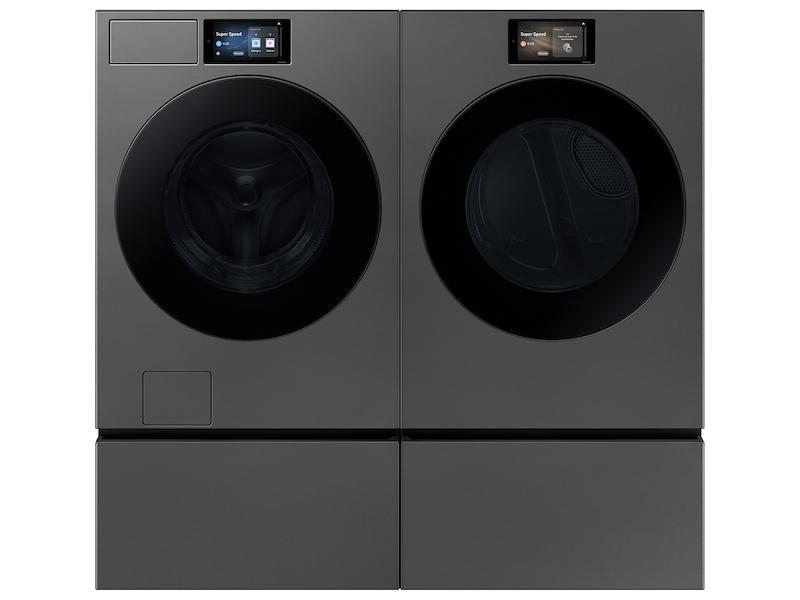 Bespoke 27" Wide Laundry Pedestal with Storage Drawer in Dark Steel