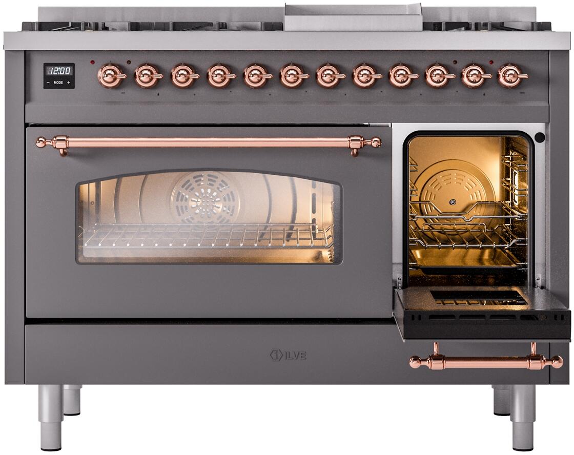 Nostalgie II 48 Inch Dual Fuel Liquid Propane Freestanding Range in Matte Graphite with Copper Trim