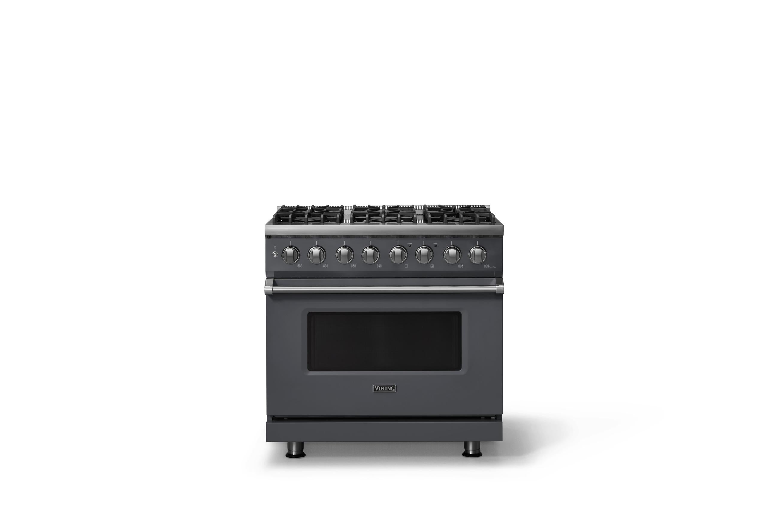 36"W. Dual Fuel Range (Burner: 6b, Finish: Cast Black, Trim: Polished Chrome, Fuel: Natural Gas)