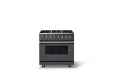 36"W. Dual Fuel Range (Burner: 6b, Finish: Cast Black, Trim: Polished Chrome, Fuel: Propane)