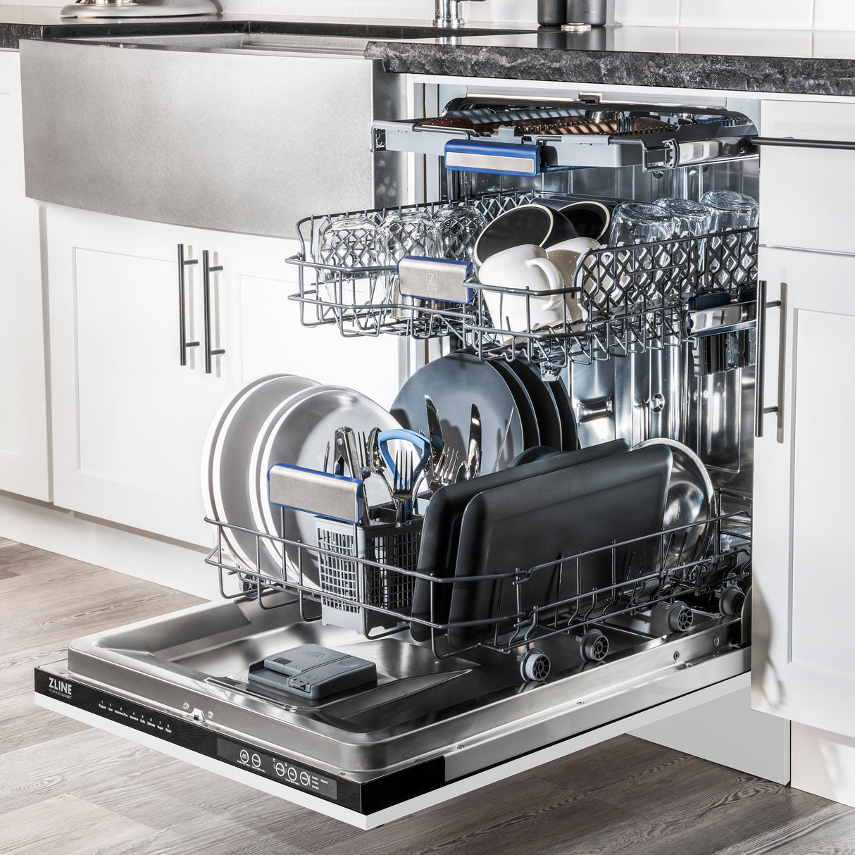 ZLINE 24" Tallac Series 3rd Rack Dishwasher with Traditional Handle, 51dBa (DWV-24) [Color: White Matte]