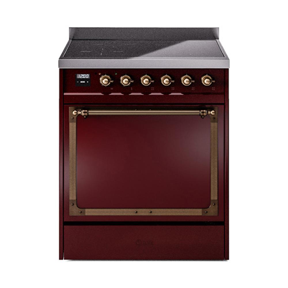 ILVE UNI304QNMPBUB Nostalgie II Noblesse 30 inch Induction Range (Solid Door, Burgundy, Burnished)