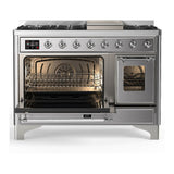 ILVE UM48FNR3SSCLP Majestic III 48 inch Dual Fuel Range with 8 Burners and Griddle, Dual Function Burner up to 25,000 BTU (Liquid Propane, Triple Glass Door, Stainless Steel, Chrome)