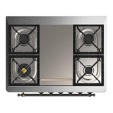 ILVE UM36FQNR3SSBLP Majestic III 36 inch Dual Fuel Range with 6 Black Brass Burners and Griddle, Dual Function Burner up to 25,000 BTU (Solid Door, Stainless Steel, Burnished, Liquid Propane)