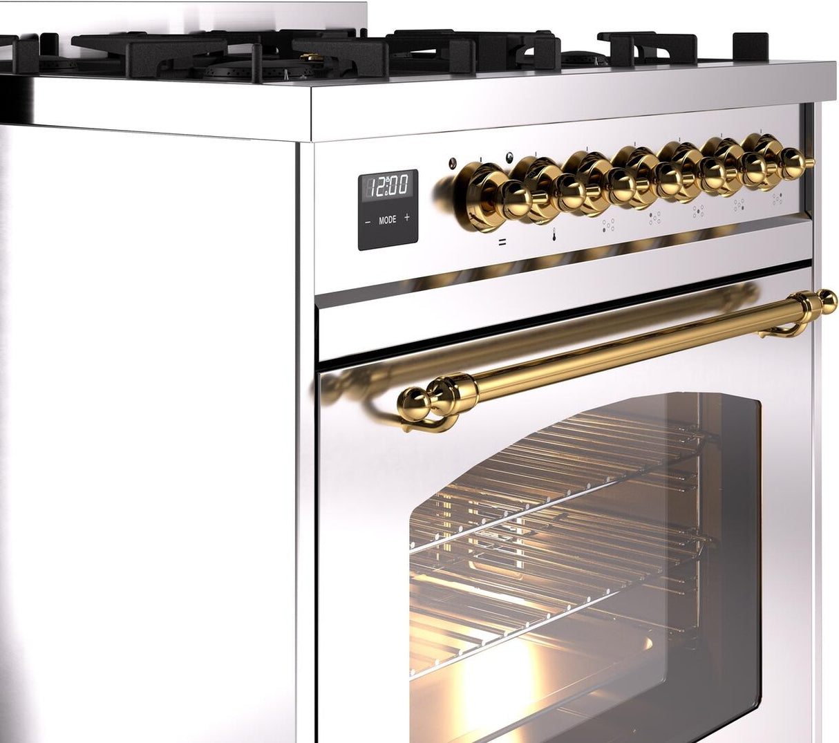 Nostalgie II 30 Inch Dual Fuel Liquid Propane Freestanding Range in Stainless Steel with Brass Trim