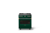 30"W. Sealed Burner Gas Range (Finish: Ivy, Trim: Brushed Brass, Fuel: Natural Gas)