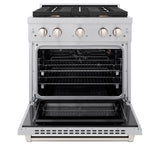 ZLINE 30 in. 4.2 cu. ft. Gas Range with Convection Gas Oven in DuraSnow' Stainless Steel with 4 Brass Burners (SGRS-BR-30)