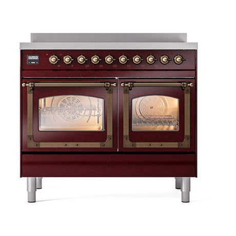 ILVE UNDI406NMPBUB Nostalgie II Noblesse 40 inch Induction Range (Triple Glass Door, Burgundy, Burnished)