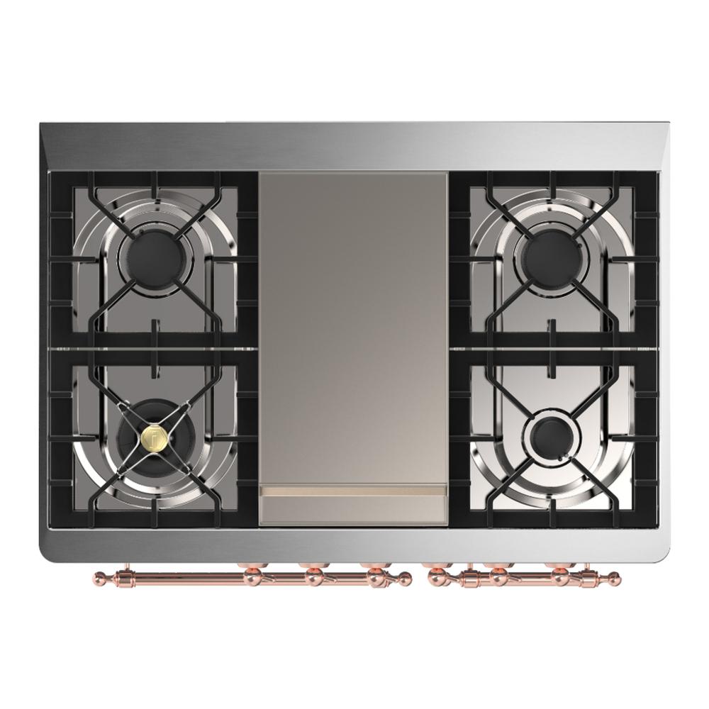 ILVE UMD40FQNR3BUP Majestic III 40 inch Dual Fuel Range with 6 Burners and Griddle, Dual Function Burner up to 25,000 BTU (Natural Gas, Solid Door, Burgundy, Copper)