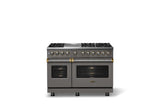 48"W. Dual Fuel Range (Burner: 6g, Finish: Damascus Gray, Trim: Polished Chrome, Fuel: Propane)