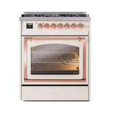 ILVE UN30NMPAWPLP Nostalgie II Noblesse 30 inch Dual Fuel Range (Liquid Propane, Triple Glass Door, Antique White, Copper)