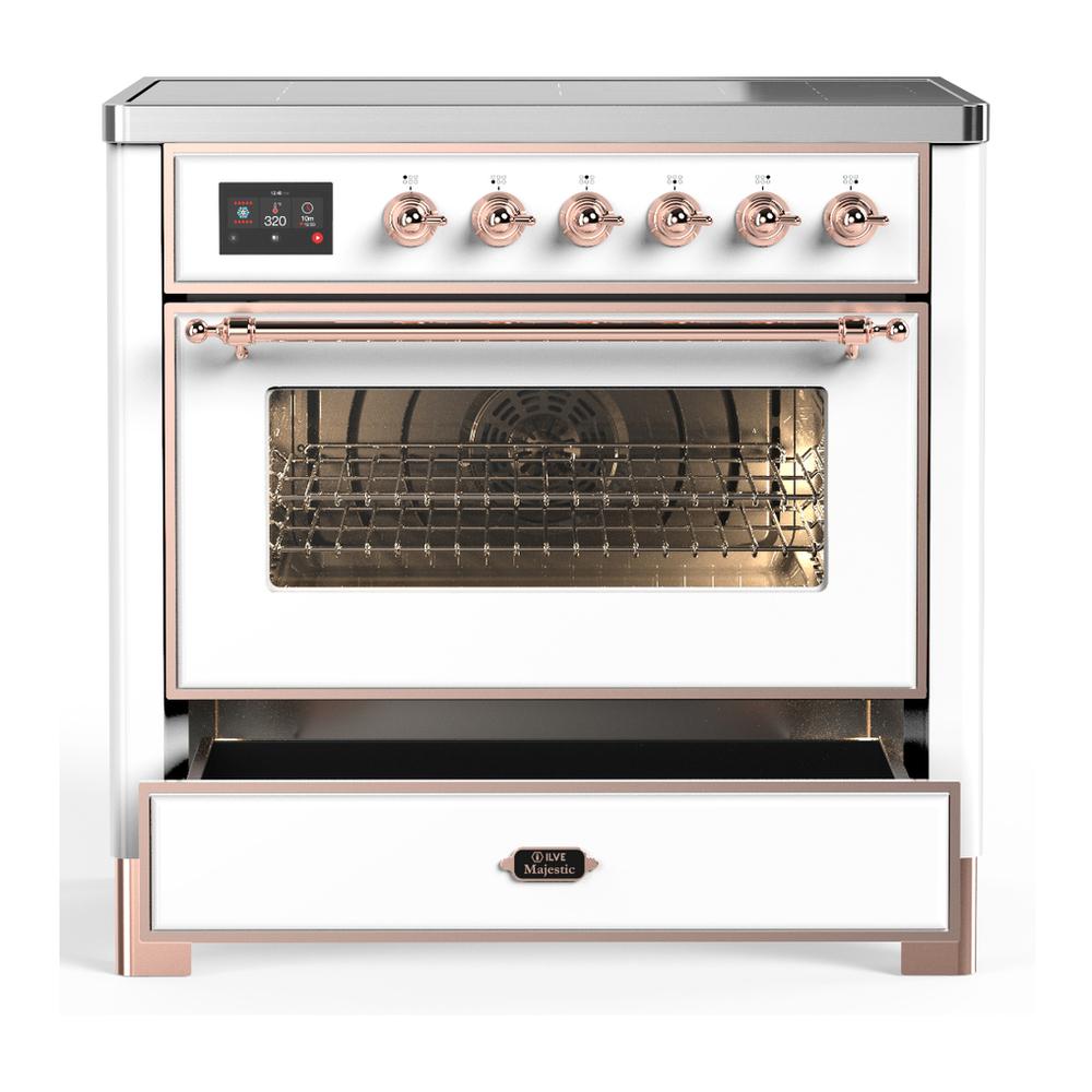 ILVE UMIB36NR3WHP Majestic III 36 inch Induction Range with 6 Elements, 3.5 cu. ft. Total Oven Capacity (Triple Glass Door, White, Copper)