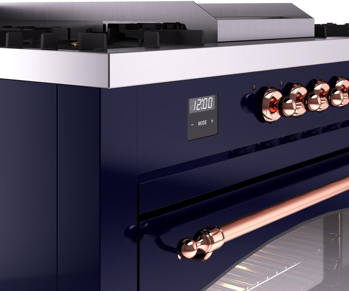 Nostalgie II 60 Inch Dual Fuel Liquid Propane Freestanding Range in Blue with Copper Trim