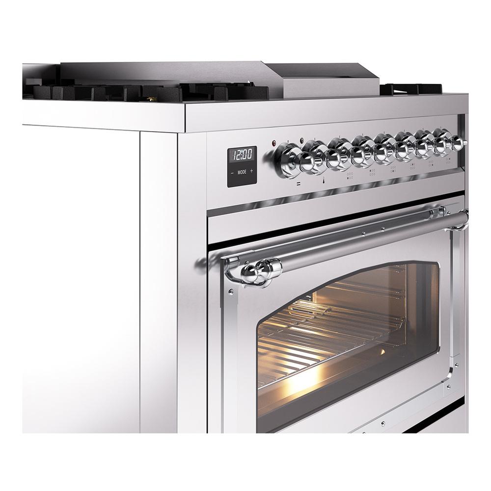 ILVE UN36FNMPSSCLP Nostalgie II Noblesse 36 inch Dual Fuel Range (Liquid Propane, Triple Glass Door, Stainless Steel, Chrome)