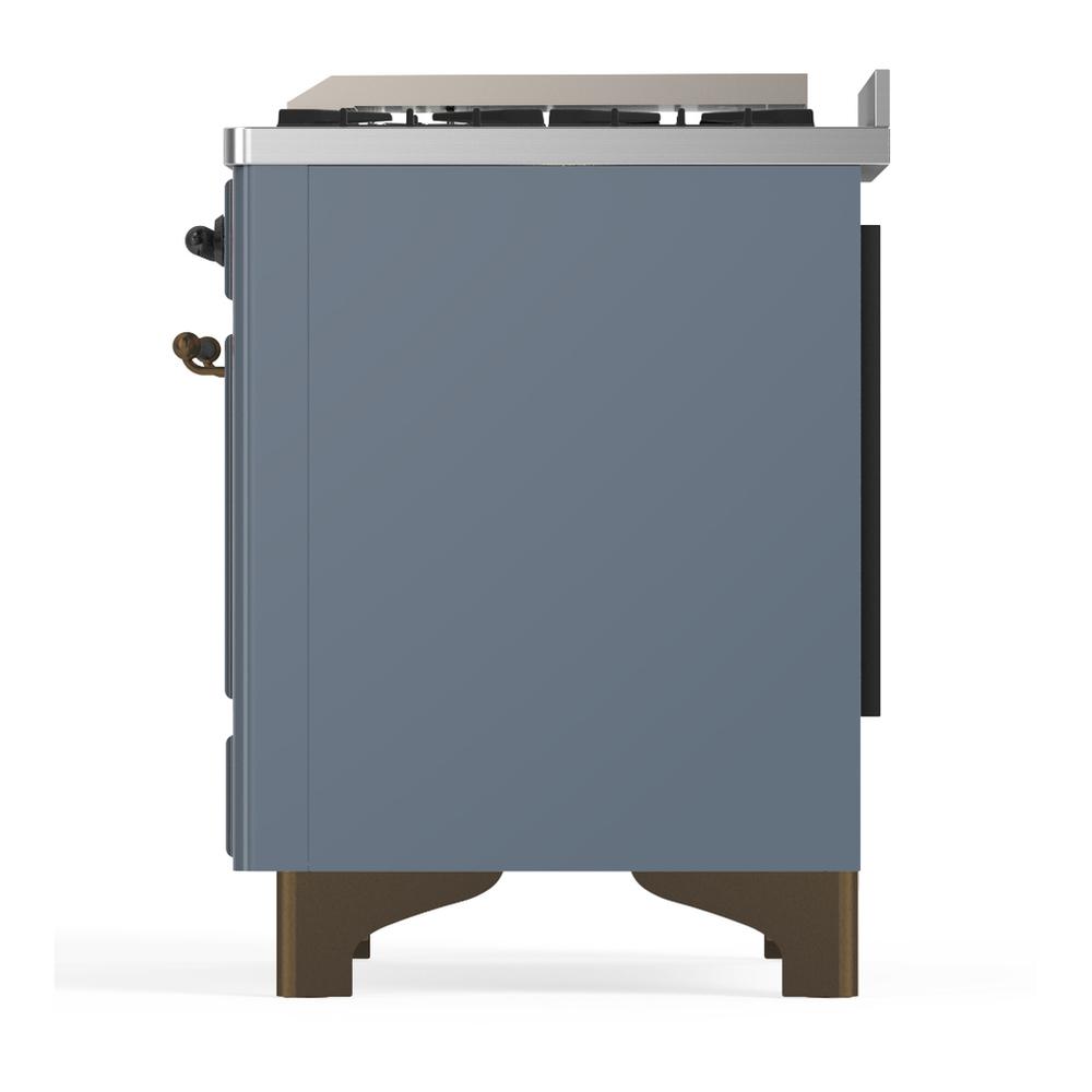 ILVE UM36FQNR3BGBLP Majestic III 36 inch Dual Fuel Range with 6 Black Brass Burners and Griddle, Dual Function Burner up to 25,000 BTU (Solid Door, Blue Grey, Burnished, Liquid Propane)