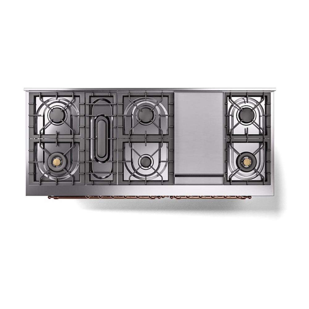 ILVE UN60FQNMPMGP Nostalgie II Noblesse 60 inch Dual Fuel Range (9 Sealed Burners + Griddle, Natural Gas, Solid Door, Graphite Matte, Copper)