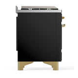 ILVE UMD40FNR3BKG Majestic III 40 inch Dual Fuel Range with 6 Burners and Griddle, Dual Function Burner up to 25,000 BTU (Natural Gas, Triple Glass Door, Glossy Black, Brass)