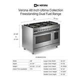 Verona VUFSGE486DSS 48 inch Ultima Collection Dual Fuel Range with 6 Brass Sealed Burners, 5.8 cu. ft. Oven Capacity, Digital Clock in Stainless Steel