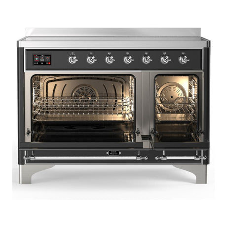 ILVE UMIB48QNR3MGC Majestic III 48 inch Induction Range with 6 Elements, 5.02 cu. ft. Total Oven Capacity (Solid Door, Graphite Matte, Chrome)
