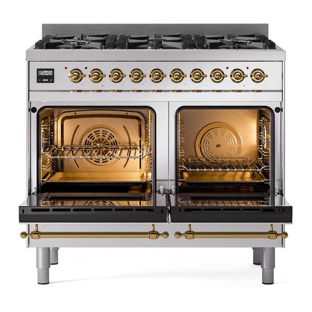ILVE UPD406NMPSSG Nostalgie II 40 inch Dual Fuel Range with 6 Total Black Brass Burners, Brass Trim (Limited Edition) (Natural Gas, Stainless Steel)