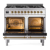 ILVE UPD406NMPSSG Nostalgie II 40 inch Dual Fuel Range with 6 Total Black Brass Burners, Brass Trim (Limited Edition) (Natural Gas, Stainless Steel)