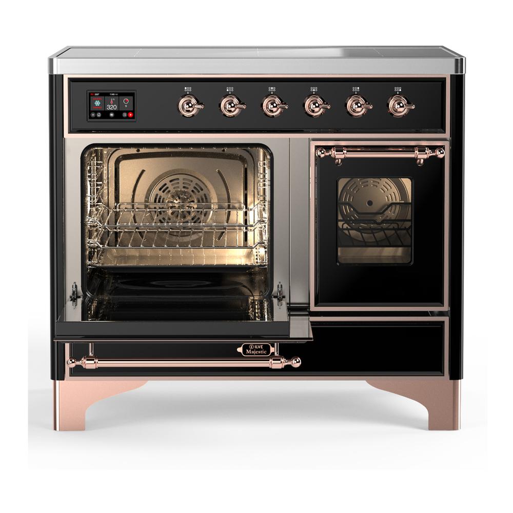 ILVE UMDIB40NR3BKP Majestic III 40 inch Induction Range with 6 Elements, 3.82 cu. ft. Total Oven Capacity (Triple Glass Door, Glossy Black, Copper)