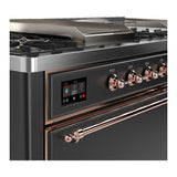 ILVE UM60FSQNR3MGP Majestic III 60 inch Dual Fuel Range with 7 Burners, Griddle and French Top, Dual Function Burner with up to 25,000 BTU (Natural Gas, Solid Door, Graphite Matte, Copper)