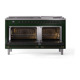 ILVE UN60FNMPEGB Nostalgie II Noblesse 60 inch Dual Fuel Range (9 Sealed Burners + Griddle, Natural Gas, Triple Glass Door, Emerald Green, Burnished)