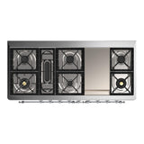 ILVE UM60FNR3BKC Majestic III 60 inch Dual Fuel Range with 9 Burners and Griddle, Dual Function Burner up to 25,000 BTU (Natural Gas, Triple Glass Door, Glossy Black, Chrome)