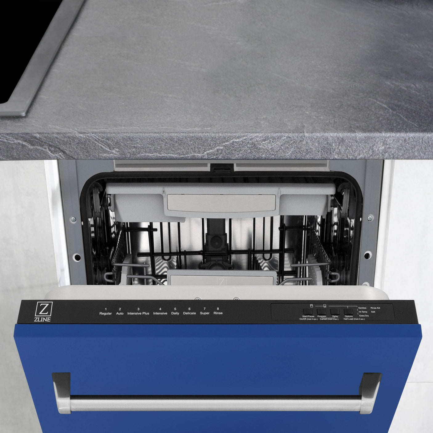 ZLINE 18" Tallac Series 3rd Rack Top Control Dishwasher with Traditional Handle, 51dBa [Color: Blue Matte]