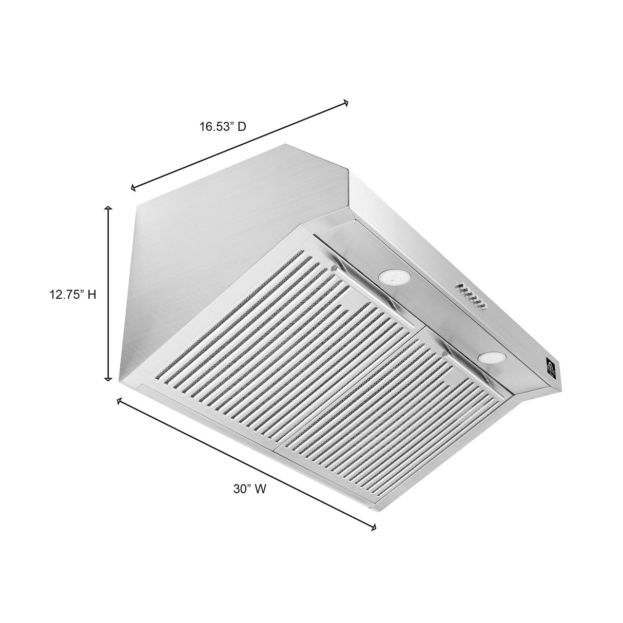 Forno Bari Espresso 30-Inch Under Cabinet Range Hood, Stainless Steel, 600 CFM, LED Lighting, Dishwasher-Safe Baffle Filters, 3-Speed Fan Control