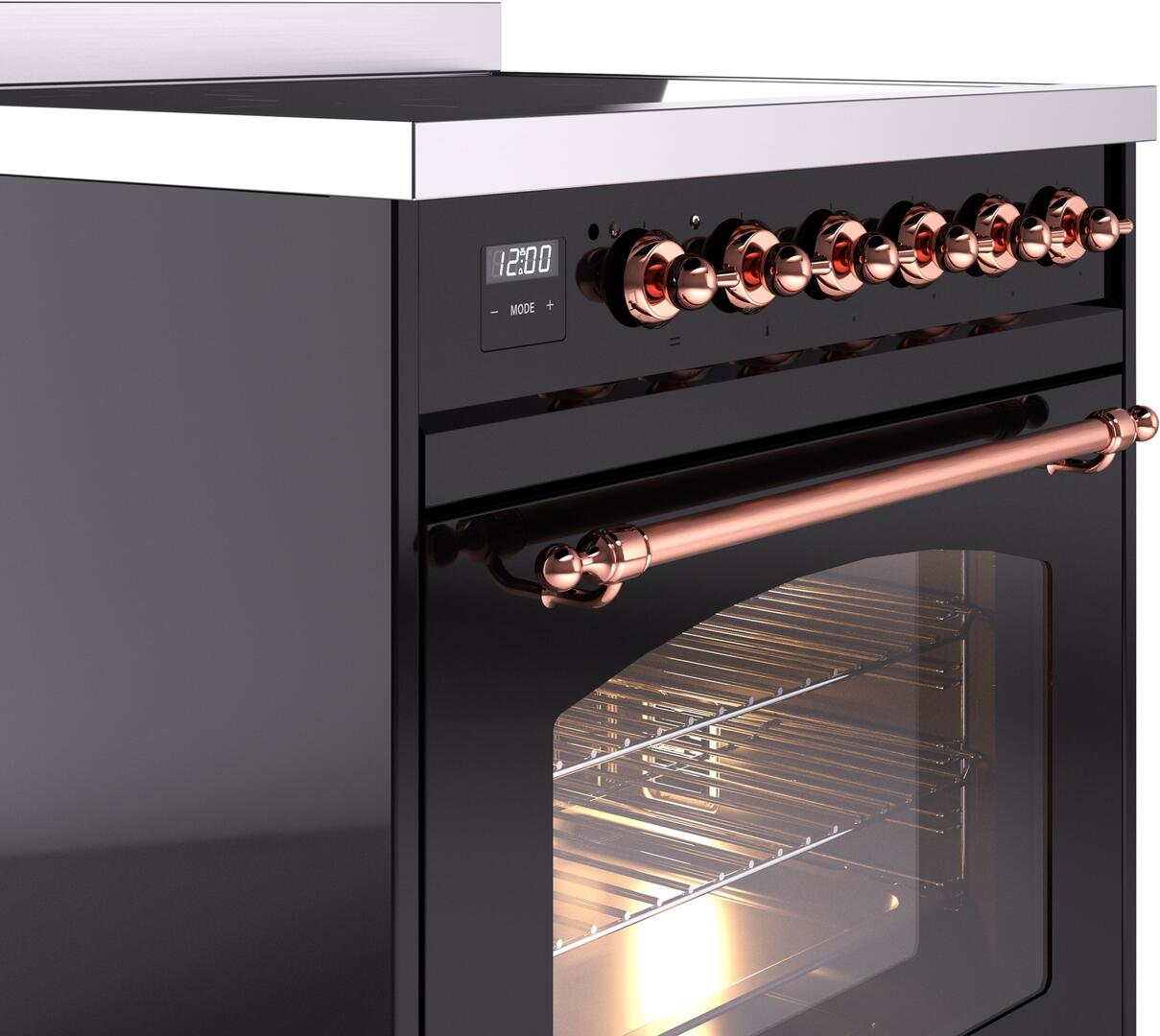 Nostalgie II 30 Inch Electric Freestanding Range in Glossy Black with Copper Trim