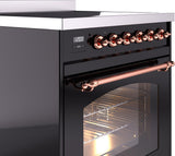 Nostalgie II 30 Inch Electric Freestanding Range in Glossy Black with Copper Trim