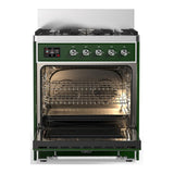 ILVE UM30QNR3EGC Majestic III 30 inch Dual Fuel Range with 5 Black Brass Burners, Dual Function Burner up to 25,000 BTU (Natural Gas, Solid Door, Emerald Green, Chrome)