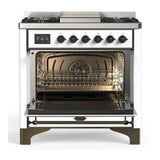 ILVE UM36FNR3RABLP Majestic III 36 inch Dual Fuel Range with 6 Black Brass Burners and Griddle, Dual Function Burner up to 25,000 BTU (Triple Glass Door, RAL, Burnished, Liquid Propane)