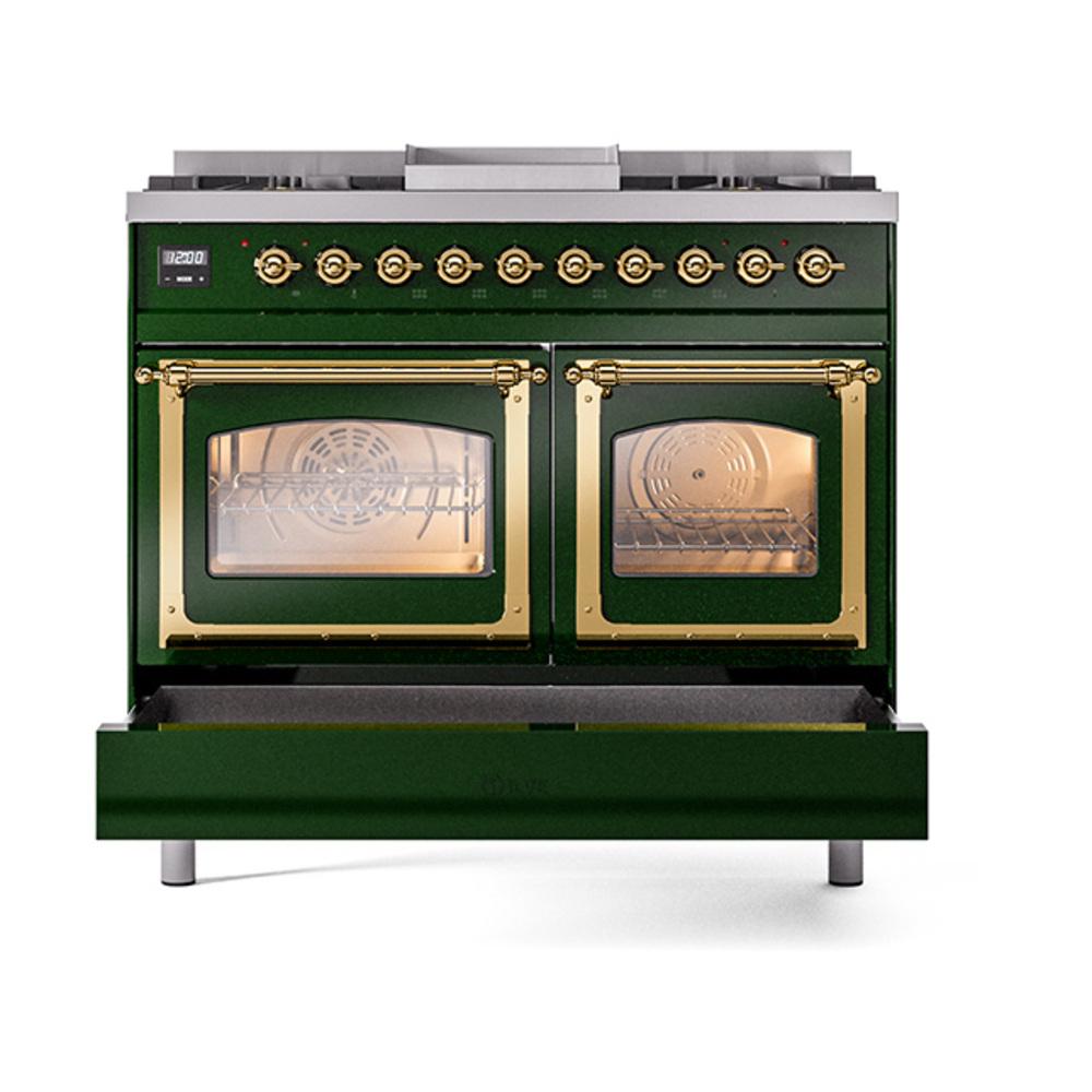 ILVE UND40FNMPEGGLP Nostalgie II Noblesse 40 inch Dual Fuel Range (Liquid Propane, Triple Glass Door, Emerald Green, Brass)