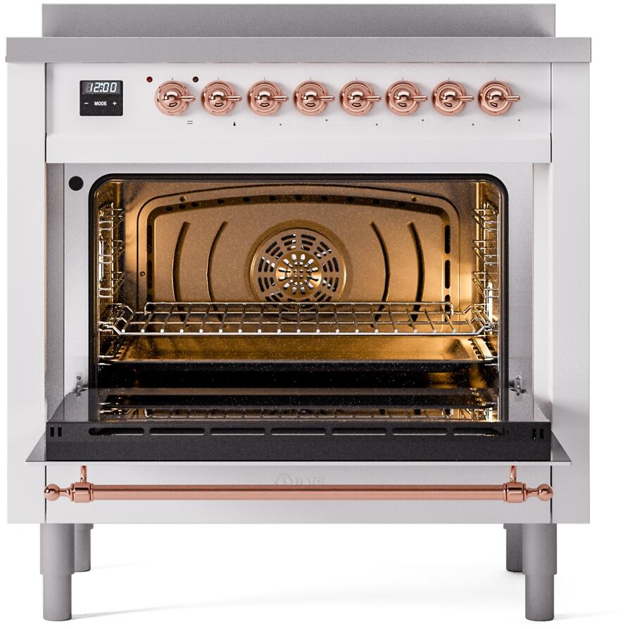 Nostalgie II 36 Inch Electric Freestanding Range in White with Copper Trim