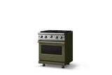 30"W. Open Burner Gas Range (Finish: Martini, Trim: Brushed Brass, Fuel: Natural Gas)