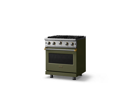 30"W. Open Burner Gas Range (Finish: Martini, Trim: Brushed Brass, Fuel: Propane)