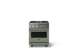 30"W. Open Burner Gas Range (Finish: Eucalyptus, Trim: Brushed Brass, Fuel: Natural Gas)