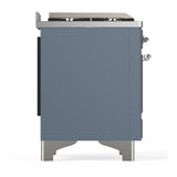 ILVE UM60FNR3BGCLP Majestic III 60 inch Dual Fuel Range with 9 Burners and Griddle, Dual Function Burner up to 25,000 BTU (Liquid Propane, Triple Glass Door, Blue Grey, Chrome)